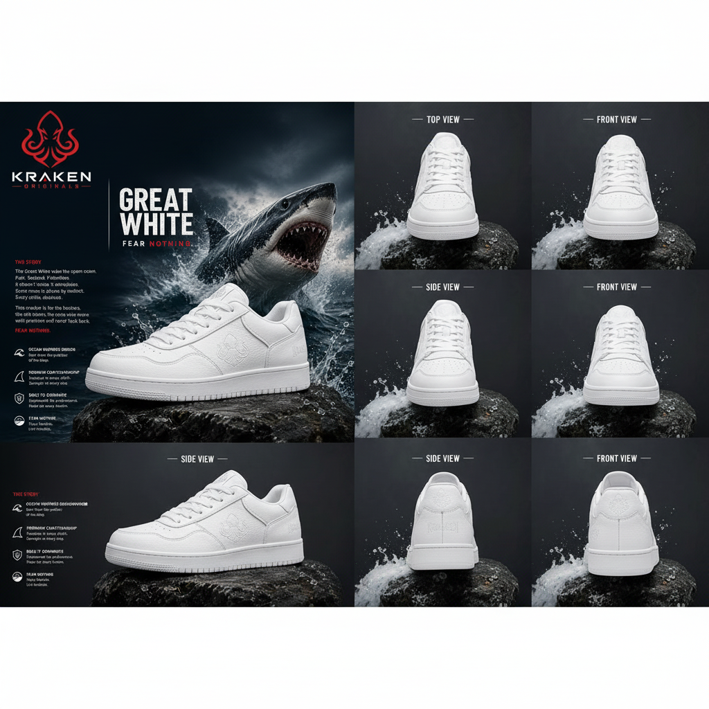 Great White – Multi-Angle Flat Lay